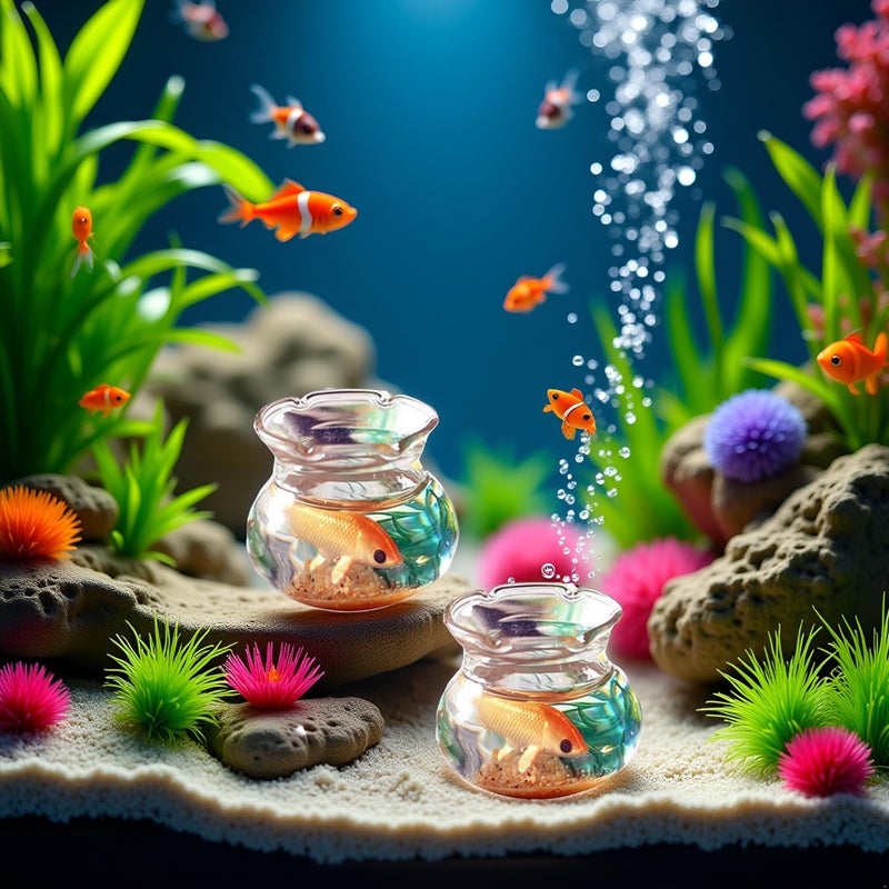Jowxsx 2 Pieces Miniature Fish Bowl Set, Round Resin Fish Tanks with Goldfish Grass, Dollhouse Accessories Decor for Dollhouse Desktop Craft Project Decor - Image 4